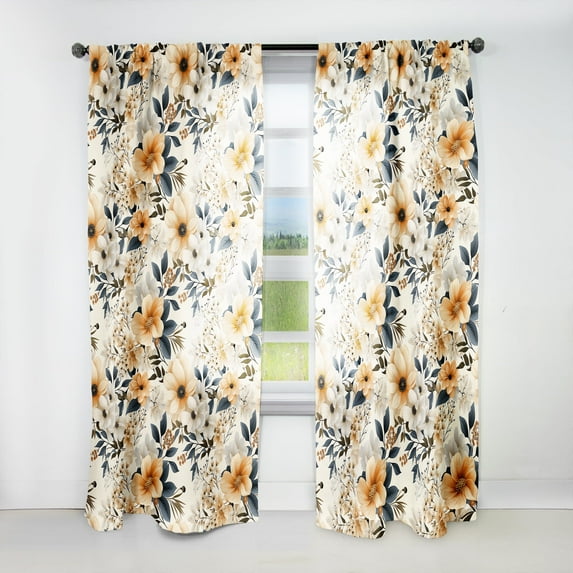 Designart "Cozy Rustic Floral Glow II" Floral Room Darkening Curtain Single Panel