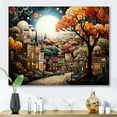 thumbnail image 1 of Designart "Cozy Village in Moonlit Autumn II" Cityscapes Wall Art - Industrial Orange City Art Deco Entryway Wall Art, 1 of 4