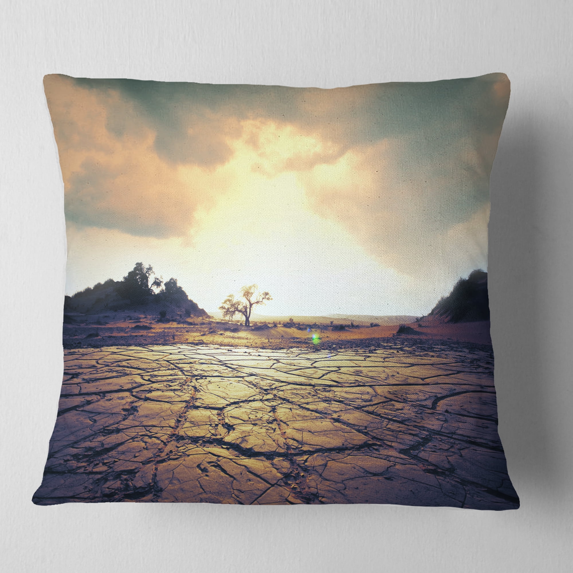 Designart Cracked Drought Land with Sunshine - Landscape Printed Throw Pillow - 18x18