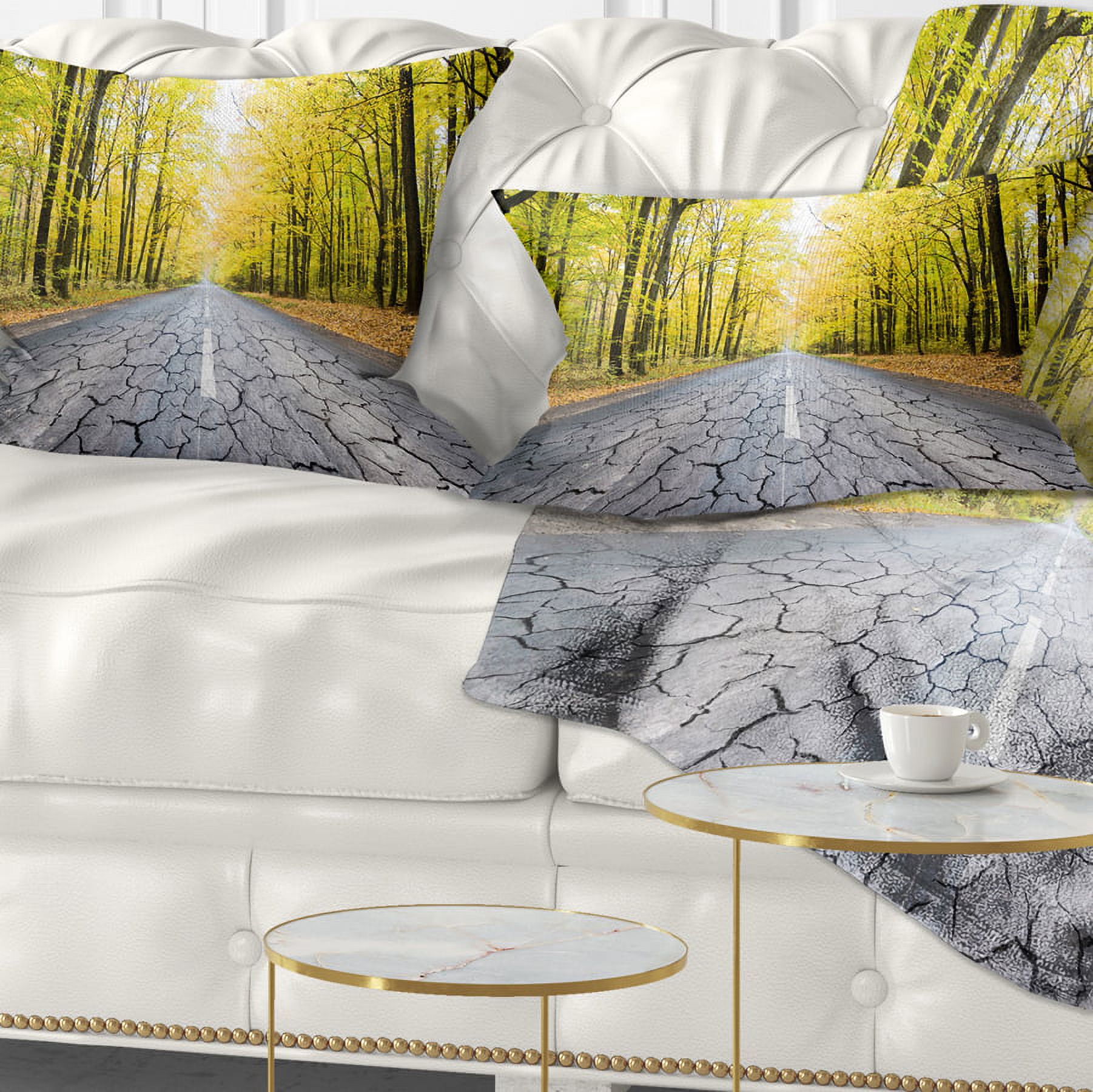 Designart Cracked Road in the Forest - Landscape Printed Throw Pillow - 12x20