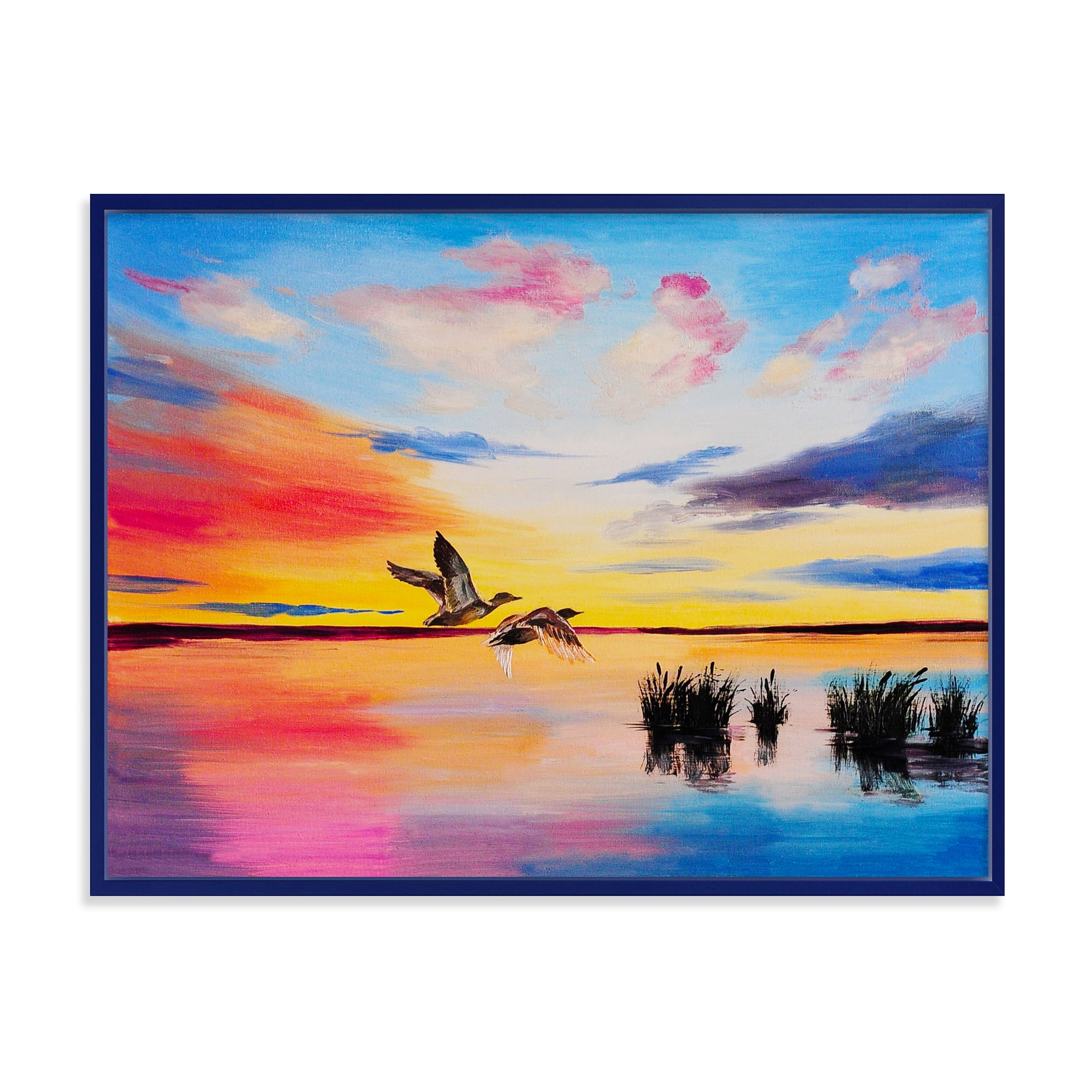 Designart 'Crane Birds Flying During Colorful Sunset' Nautical & Coastal Framed Canvas Wall Art Print