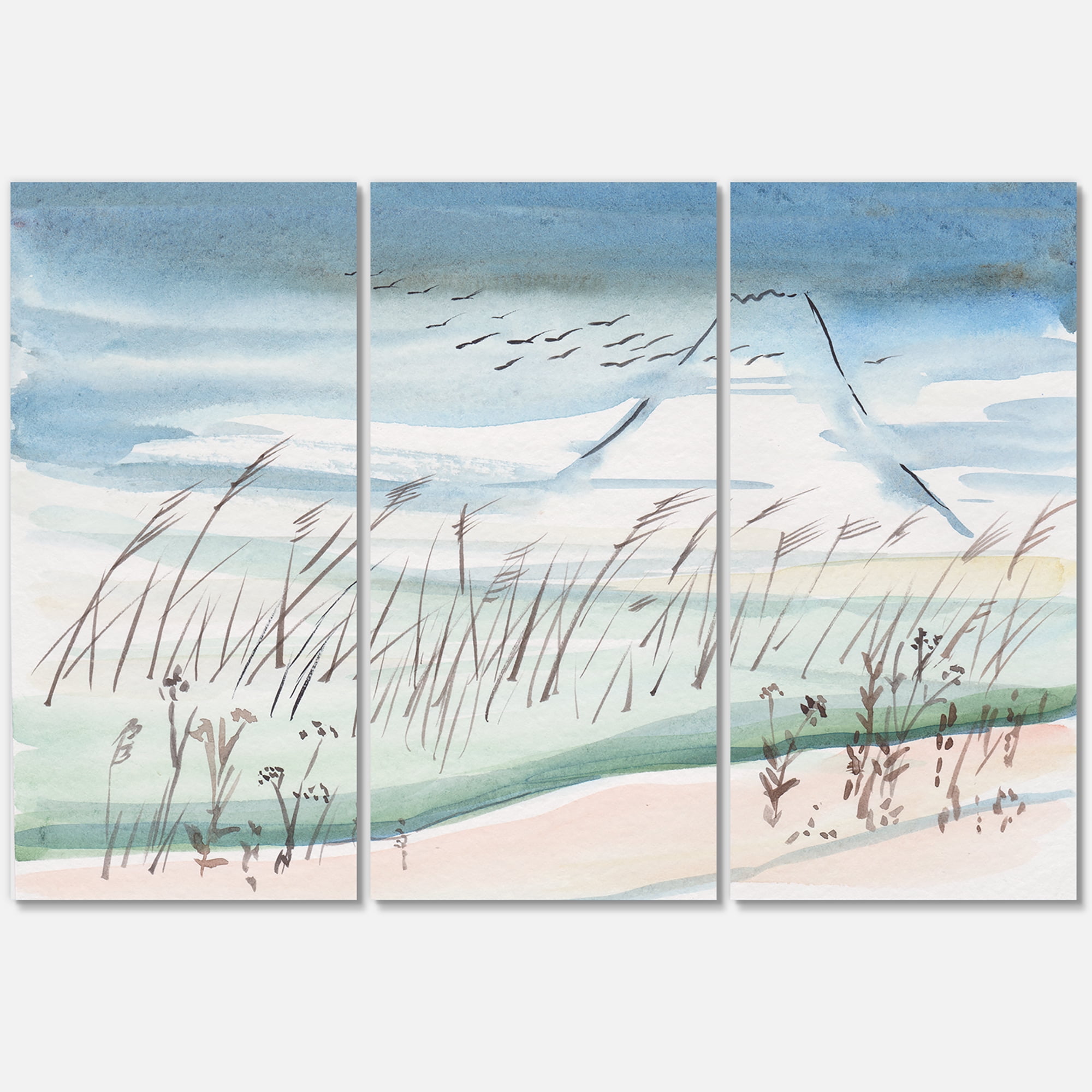Designart ' Crane Birds Flying Over Snowy Montain ' Traditional Canvas Wall Art Print