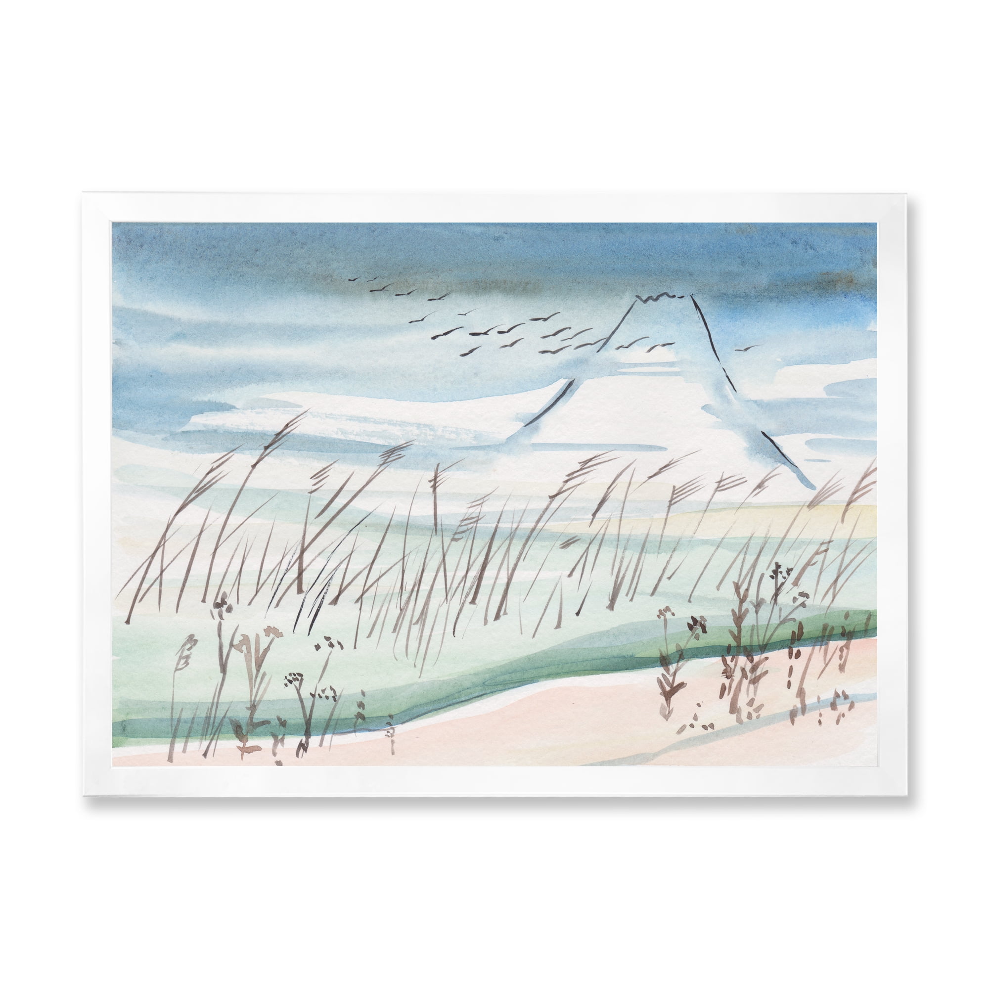 Designart 'Crane Birds Flying Over Snowy Montain' Traditional Framed Art Print