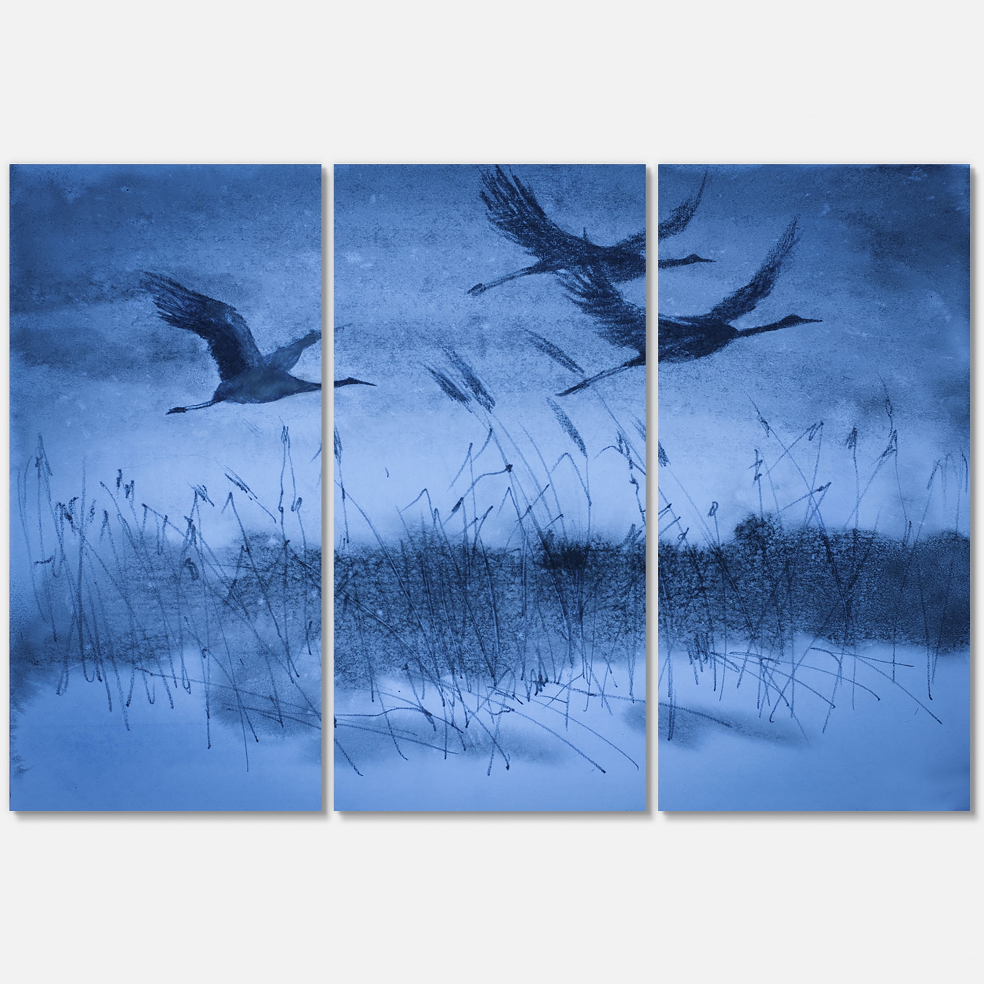 Designart ' Cranes In Flight During Blue Evening Light ' Traditional Canvas Wall Art Print