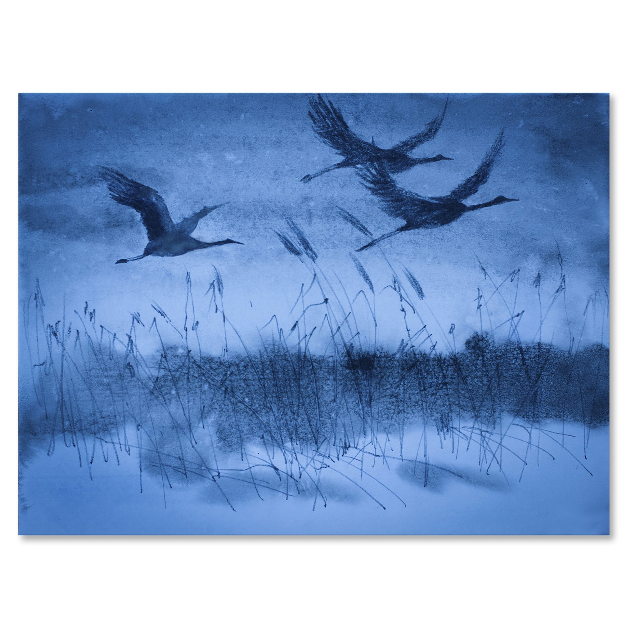 Designart ' Cranes In Flight During Blue Evening Light ' Traditional Canvas Wall Art Print