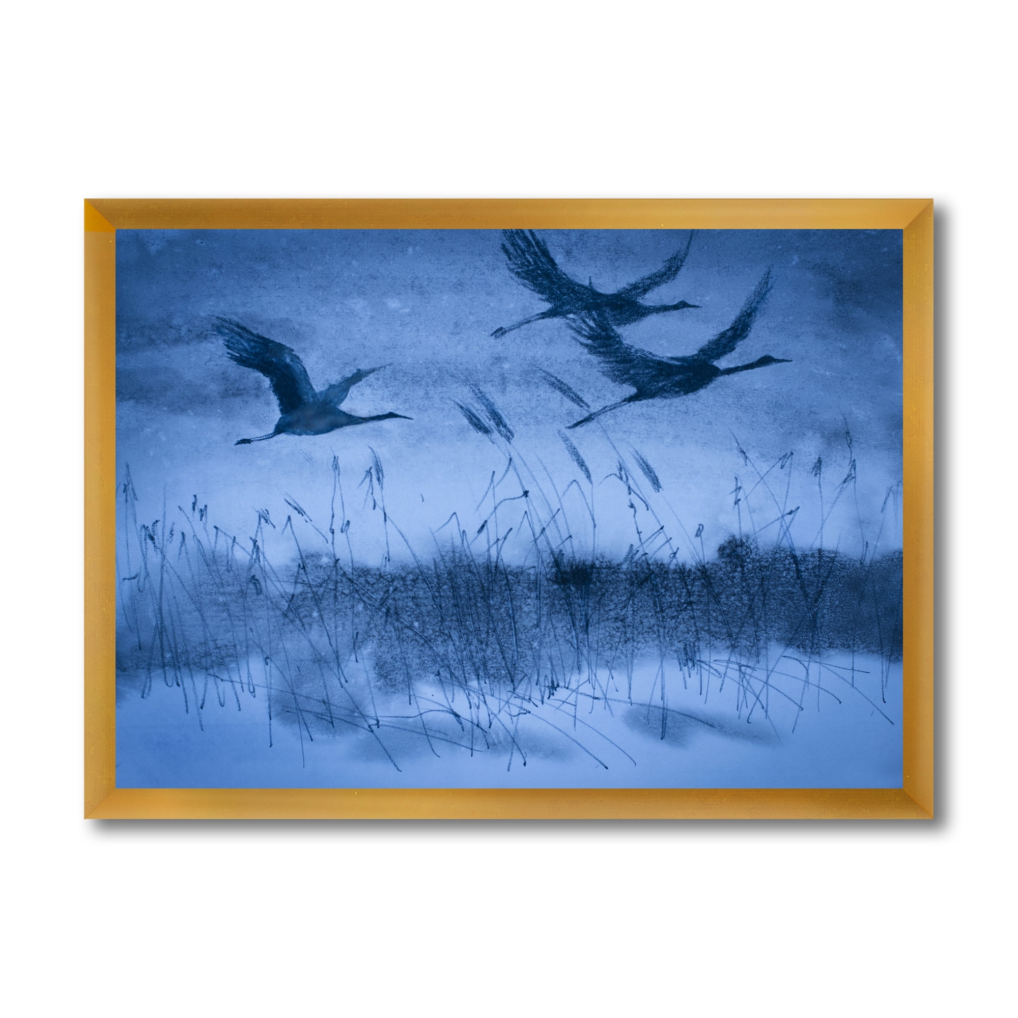 Designart 'Cranes In Flight During Blue Evening Light' Traditional Framed Art Print