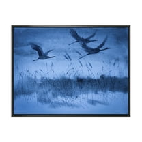 Designart 'Cranes In Flight During Blue Evening Light' Traditional Framed Canvas Wall Art Print