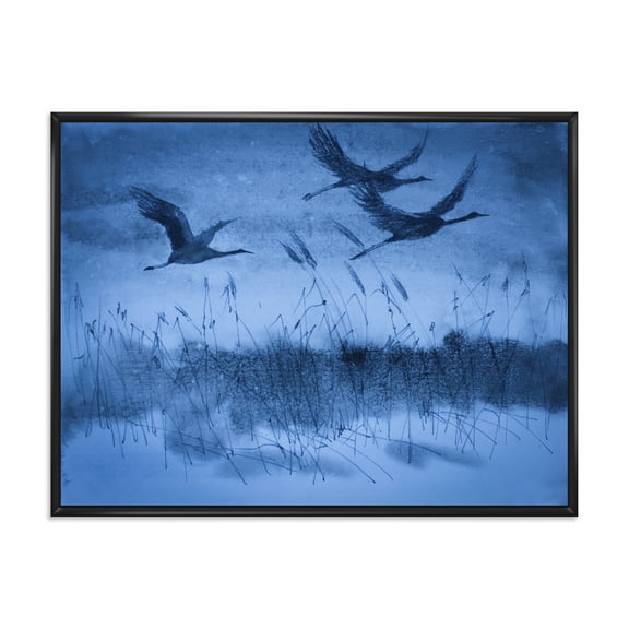 Designart 'Cranes In Flight During Blue Evening Light' Traditional Framed Canvas Wall Art Print