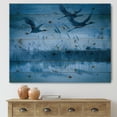 thumbnail image 1 of Designart 'Cranes In Flight During Blue Evening Light' Traditional Print on Natural Pine Wood, 1 of 5