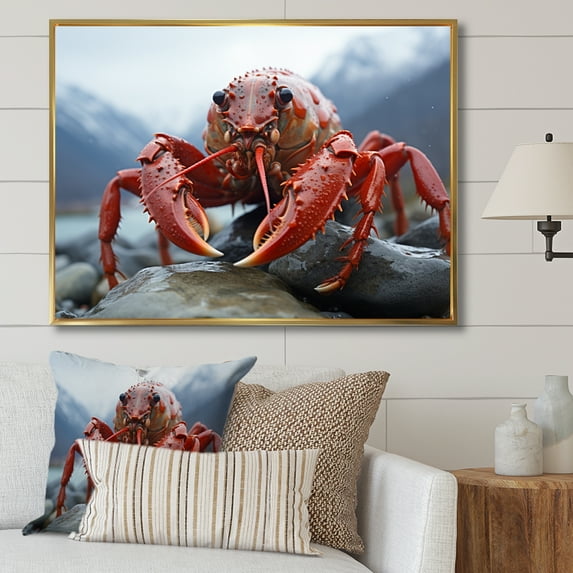 Designart "Crayfish Monochrome horizon Photography I" Animals Floater Framed Canvas Wall Art