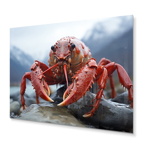 Designart "Crayfish Monochrome horizon Photography I" Animals Metal Art Living Room