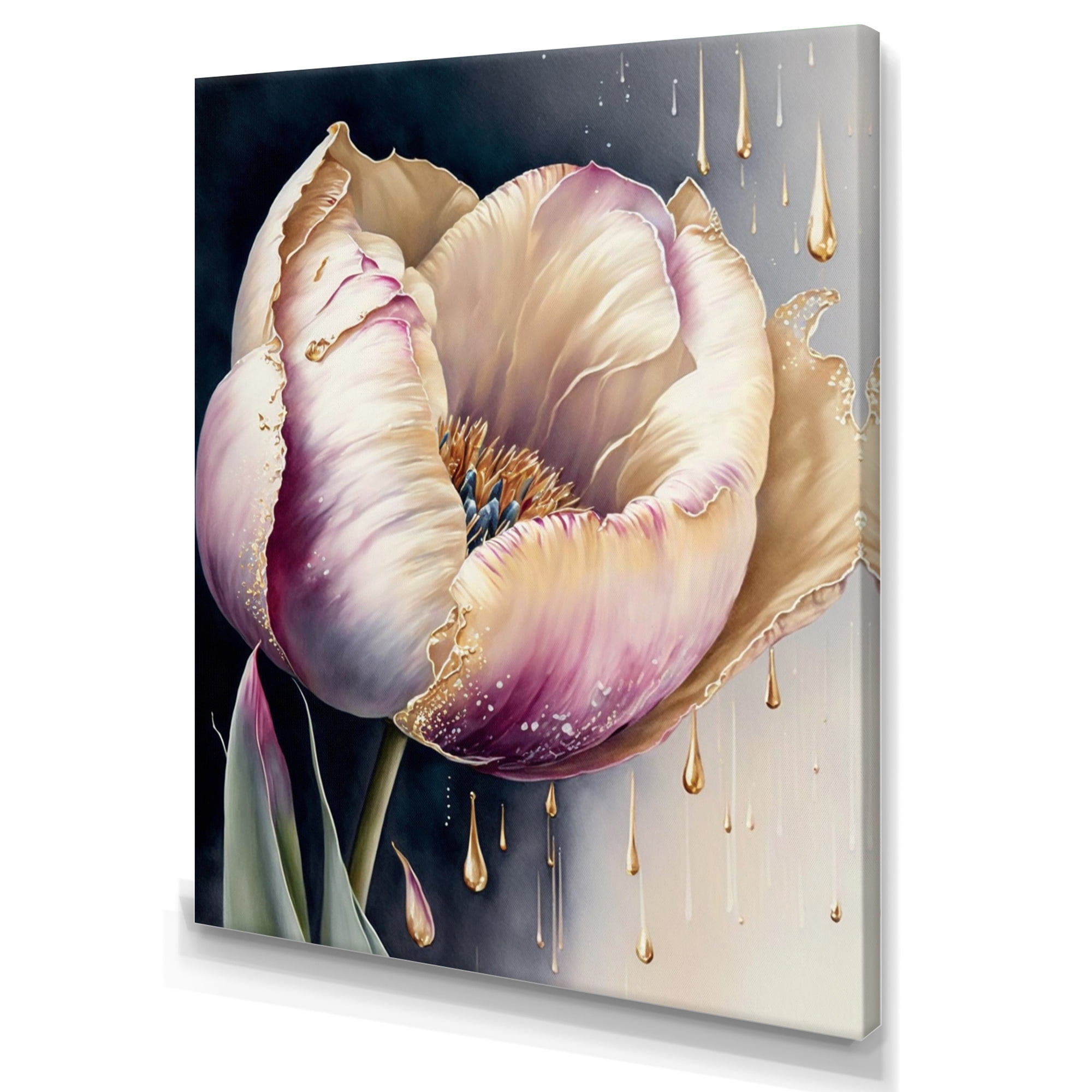 Designart Cream And Purple Tulip I Canvas Wall Art