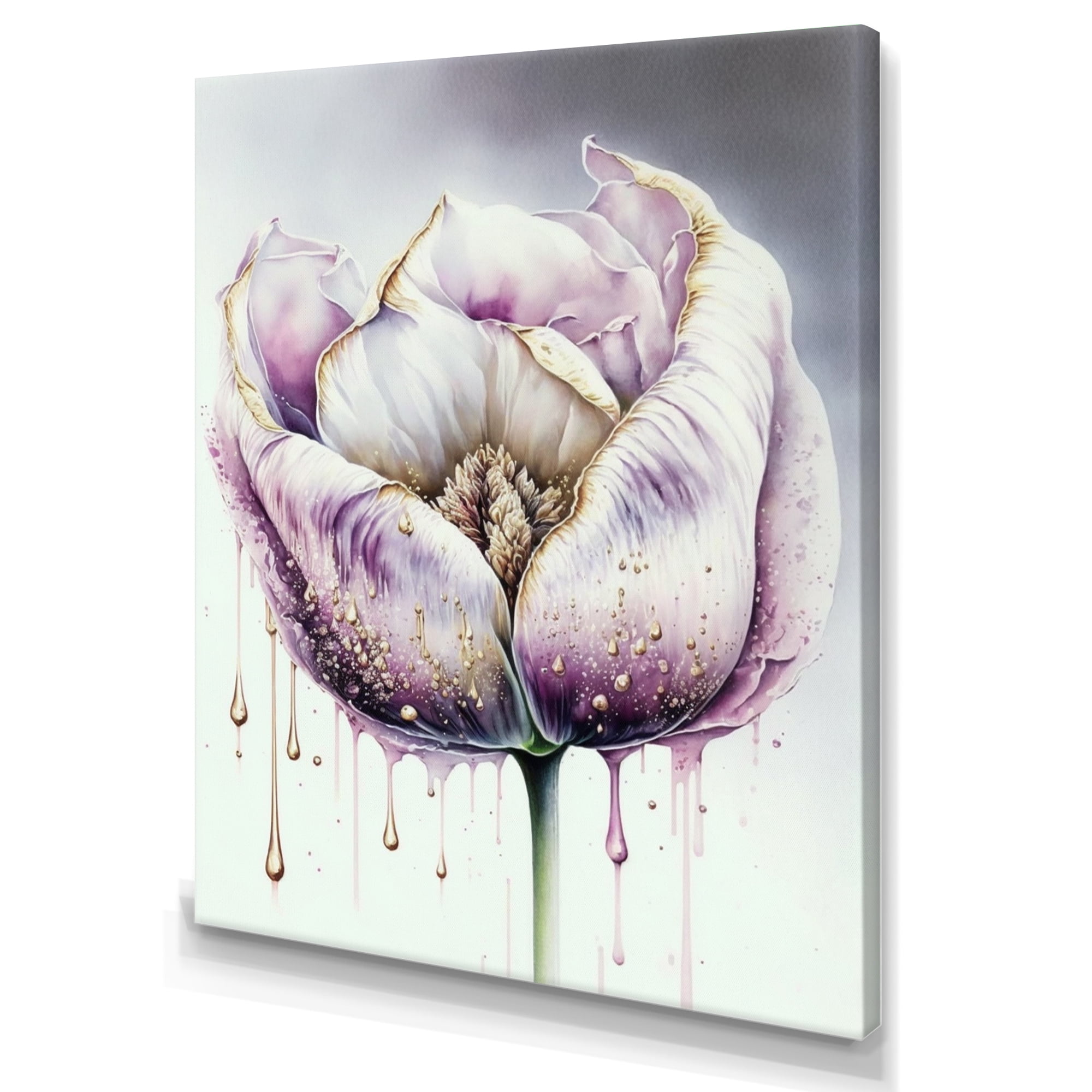 Designart Cream And Purple Tulip III Canvas Wall Art