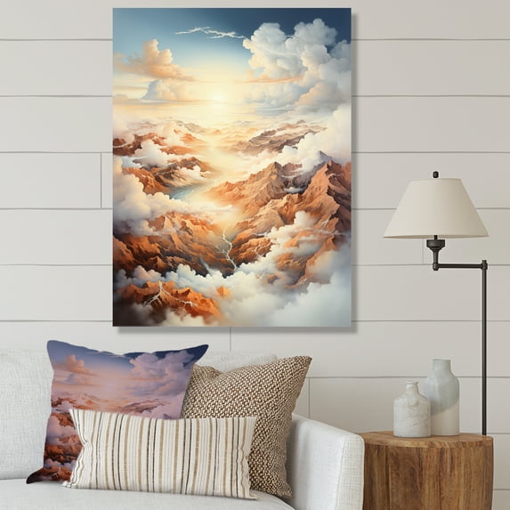 Designart "Cream And Taupe Clouds Minimalist View" Clouds Canvas Prints
