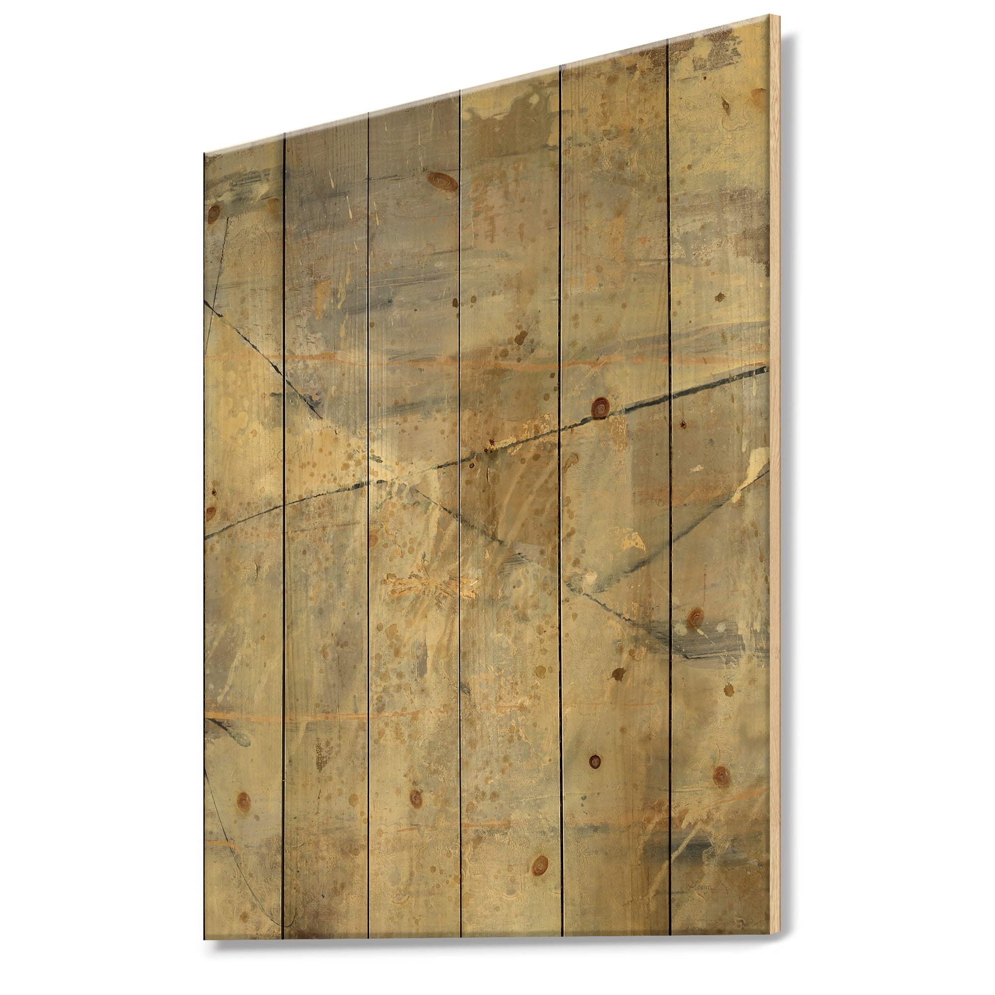 Designart 'Cream Block Geometric I' Modern Glam Print on Natural Pine Wood