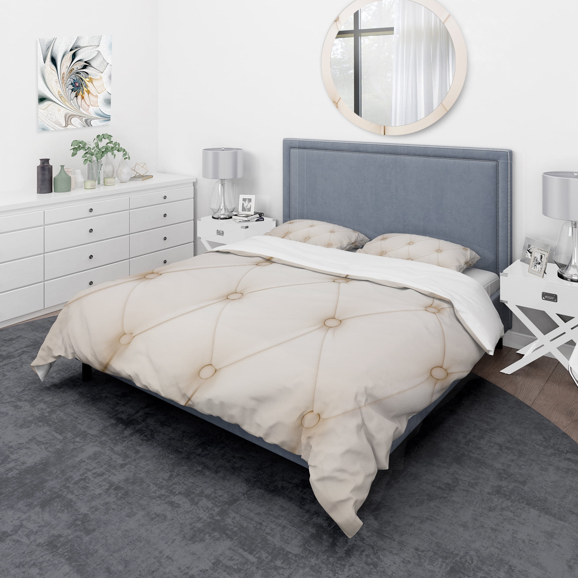 Designart 'Cream Colored Luxury Diamond Shaped Couch Leather' Modern & Contemporary Duvet Cover Set