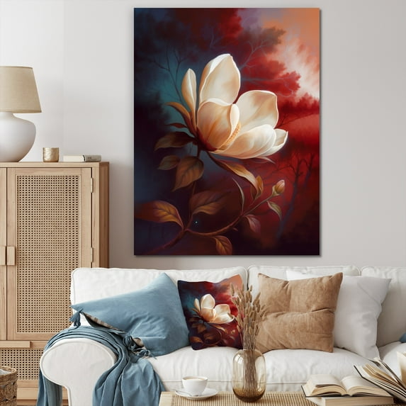 Designart "Cream Magnolia Dreams II" Floral Magnolias Wall Art For Bathroom