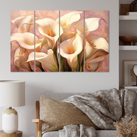 Designart "Cream Pink Lily Serenade Soft Florals" Floral Metal Wall Décor Set