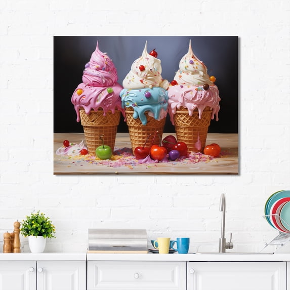 Designart "Cream Popart Food Ice wall art III" Food & Beverage Canvas Print