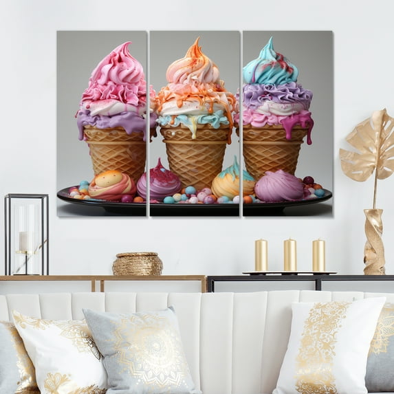 Designart "Cream Popart Food Ice wall art V" Food & Beverage Metal Wall Art Set