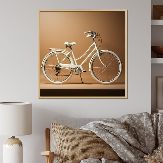 Designart "Cream Route Bike" Bicycle Floater Framed Canvas Art Print