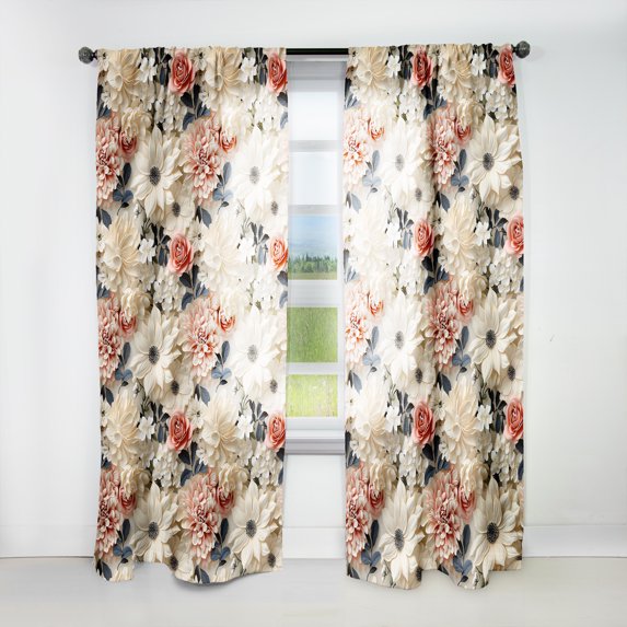 Designart "Creamy Poppy Delicacy III" Poppies White Curtain 1 Panel