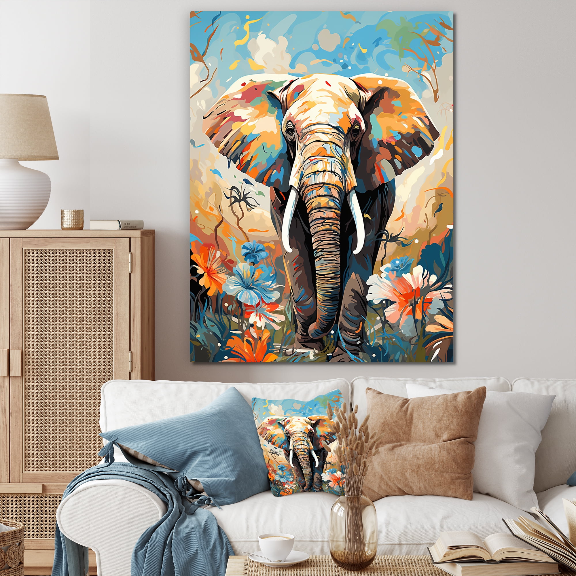 Designart "Creative Abstract Elephant Art with Grey Tusks I" Animals