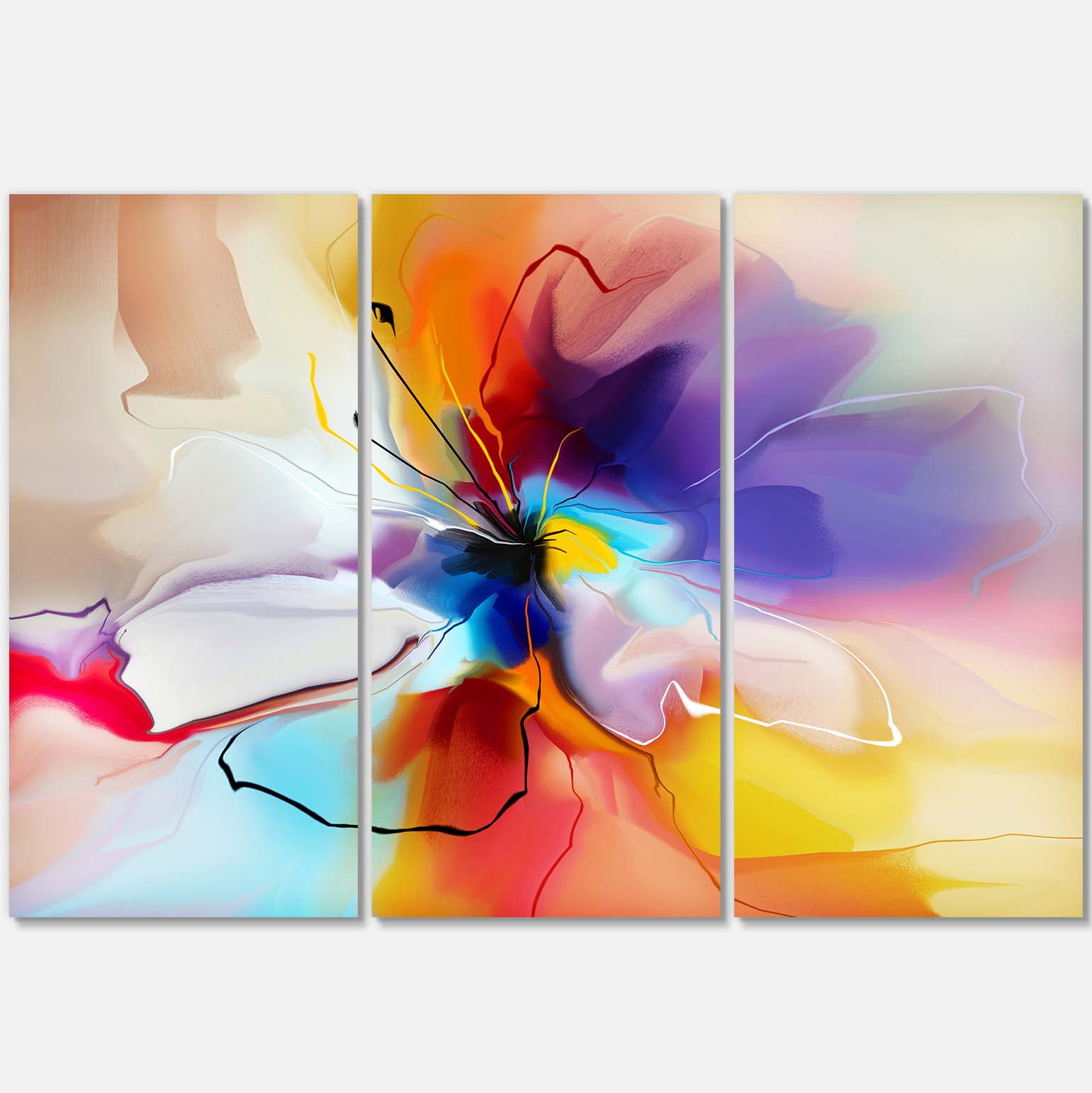 Vibrant Multicolor Abstract Flower Canvas Art in 3 Panels