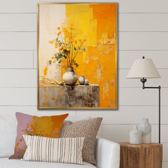 Designart "Creative Sunny Ceramics III" Boho Pottery Floater Framed Canvas Prints