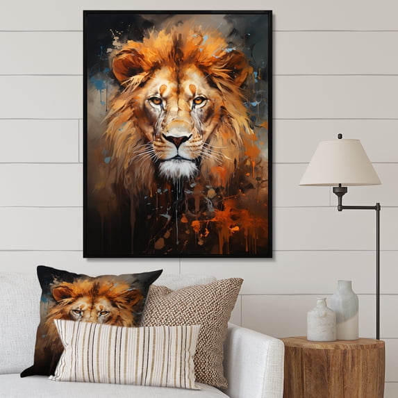 Designart "Creature Amber Mane Droplets" Animals Floater Framed Wall Art Print