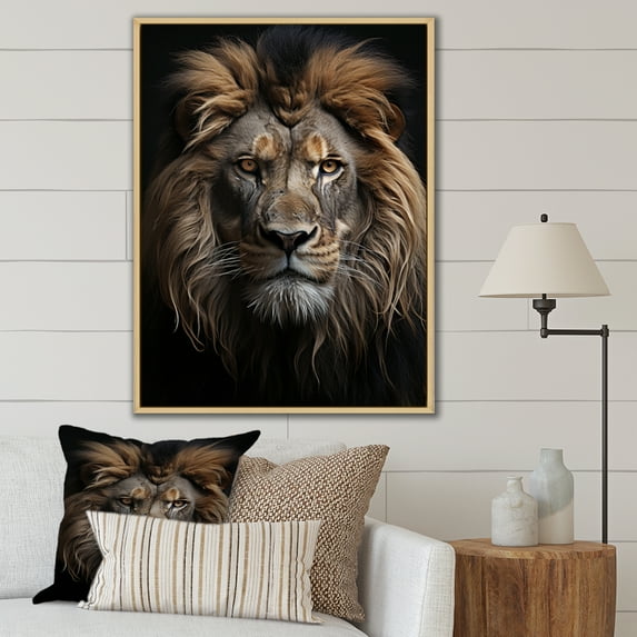 Designart "Creature Fierce Mane" Animals Floater Framed Wall Decor