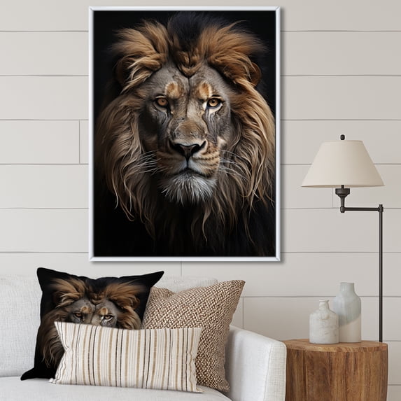 Designart "Creature Fierce Mane" Animals Floater Framed Wall Decor