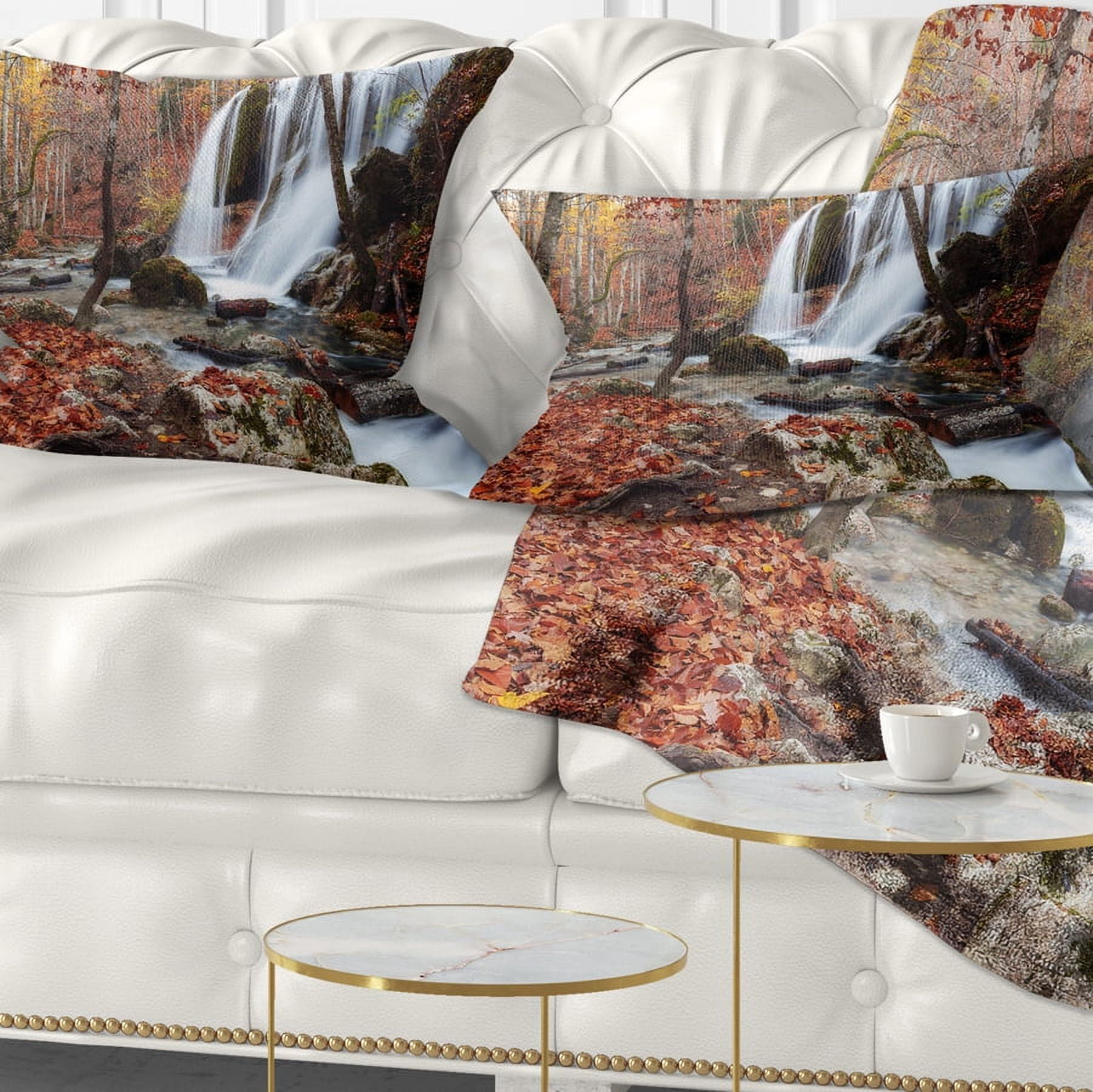 Designart Crimea Waterfall in the Fall - Landscape Photo Throw Pillow - 12x20