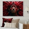 thumbnail image 1 of Designart "Crimson And Onyx Aztec Fighter Likeness I" African Mask Floater Framed Wall Decor, 1 of 5