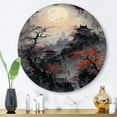 thumbnail image 1 of Designart "Crimson Lunar Crow s Call II" Japon Landscape Round Metal Art, 1 of 5
