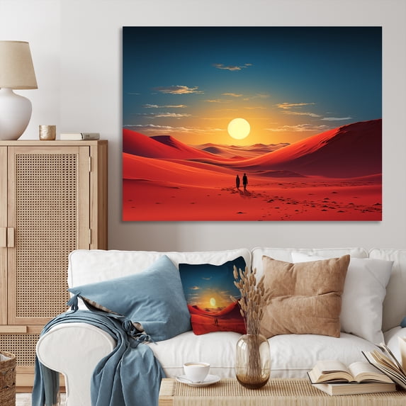 Designart "Crimson Sands Desert Moonlit Horizon II" Oversized Landscapes Wall Art - Global Red Desert Living Room Canvas Art