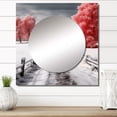 thumbnail image 1 of Designart "Crimson Snowy Homestead" Landscapes Red Large Square Mirror - Square Bedroom Mirror Printed Wall Decor - Traditional Square Printed Wall Mirror Art, 1 of 5