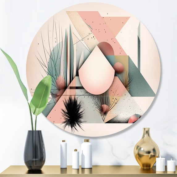 Designart "Crisp Pastel Mountain Peaks" Modern Geometric Metal Round Art Print