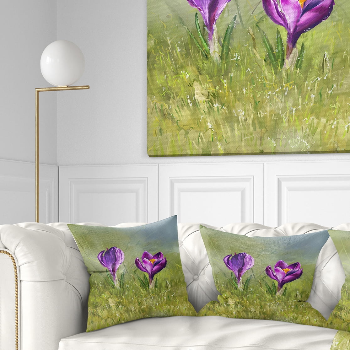 Designart Crocus Couple - Floral Throw Pillow - 16x16