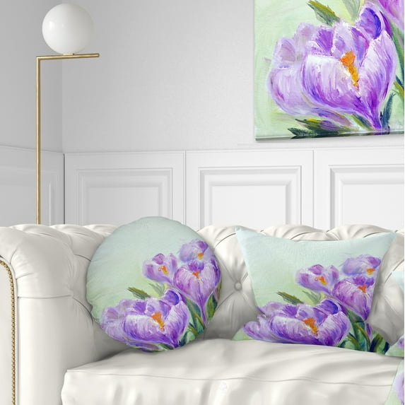 Designart Crocuses Looking into Sky - Floral Throw Pillow - 12x20