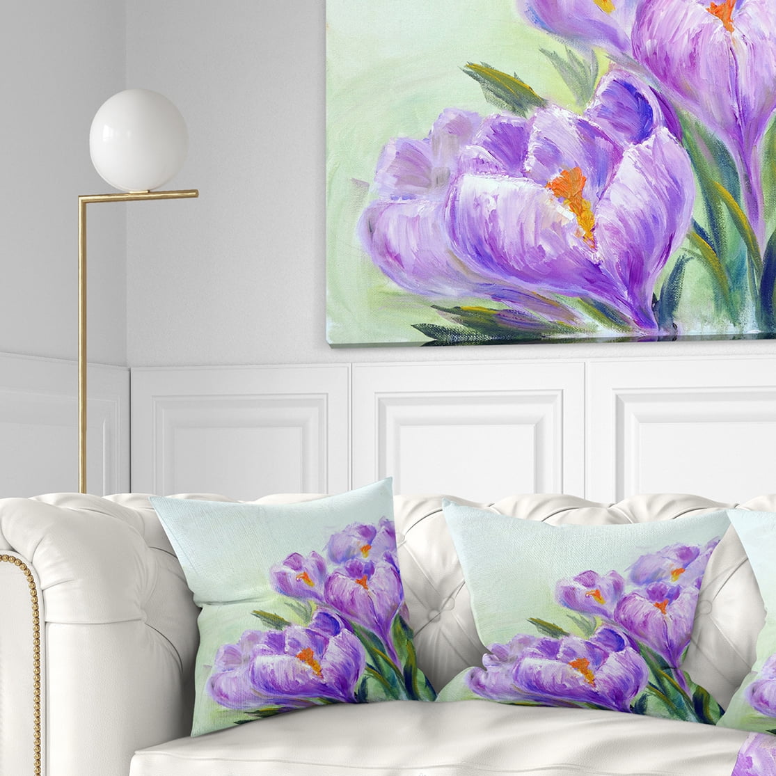 Designart Crocuses Looking into Sky - Floral Throw Pillow - 18x18
