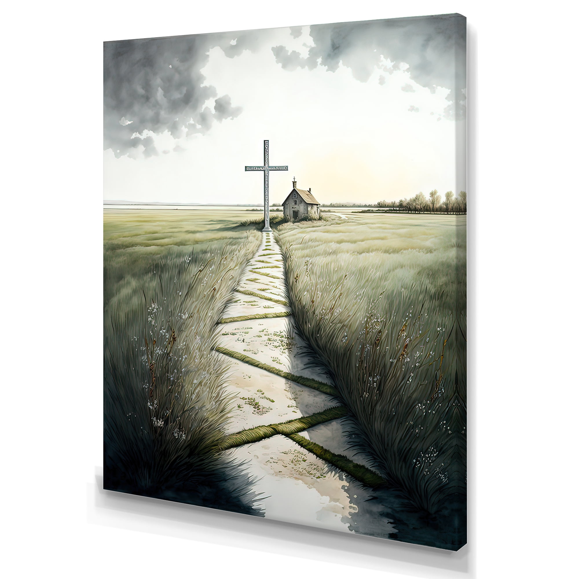 Designart Cross Status On Winding Path I Canvas Wall Art