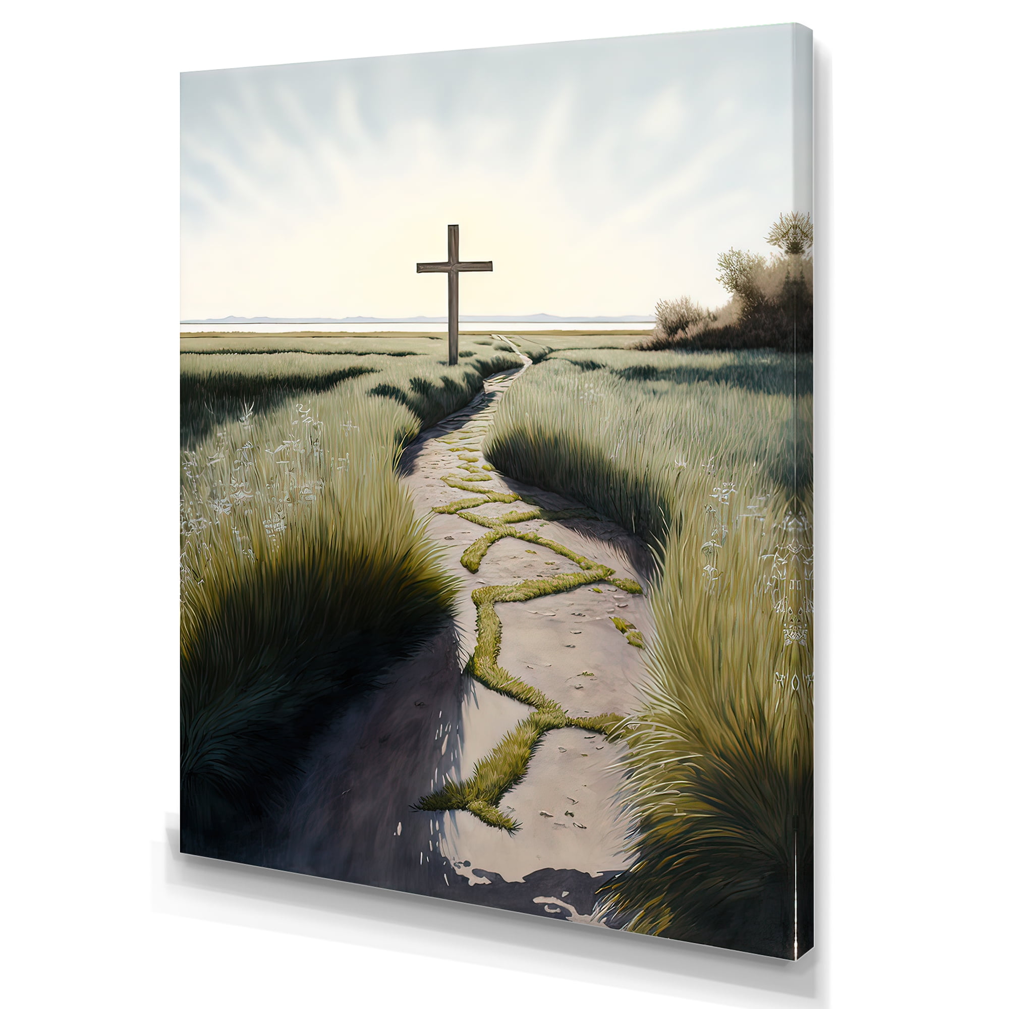 Designart Cross Status On Winding Path II Canvas Wall Art