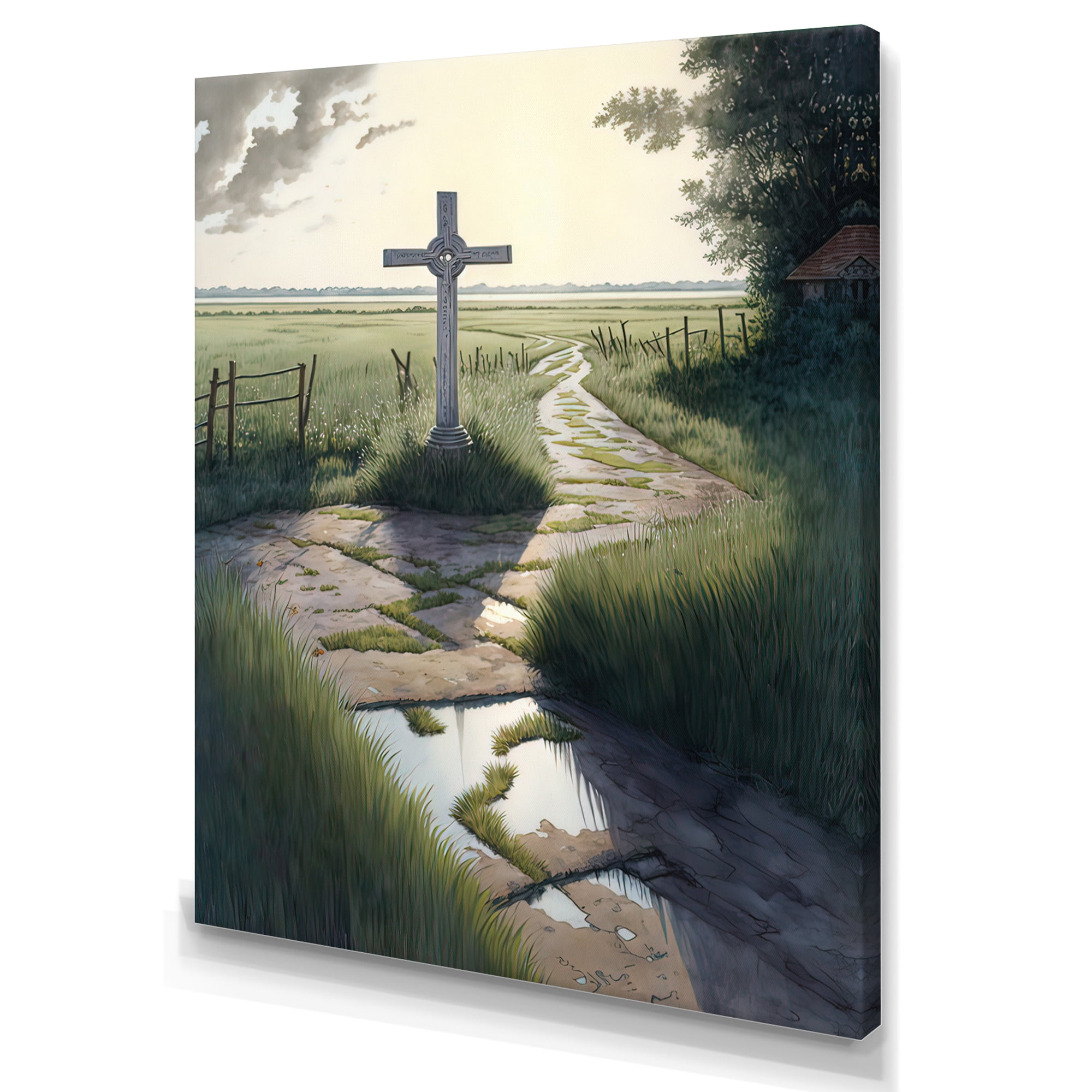 Designart Cross Status On Winding Path V Canvas Wall Art