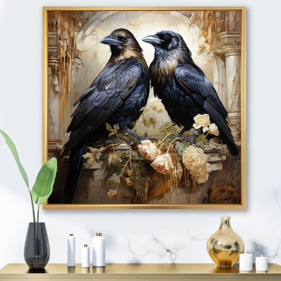 Designart "Crow Golden gracefulness" Landscapes Floater Framed Wall Art Print