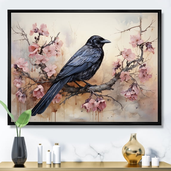 Designart "Crow Royalty I" Animals Floater Framed Canvas Art Print