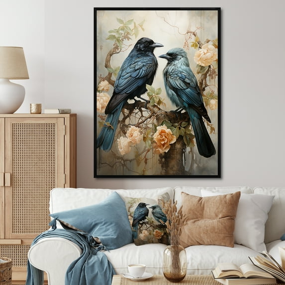 Designart "Crow Serenity And II" Animals Floater Framed Canvas Print