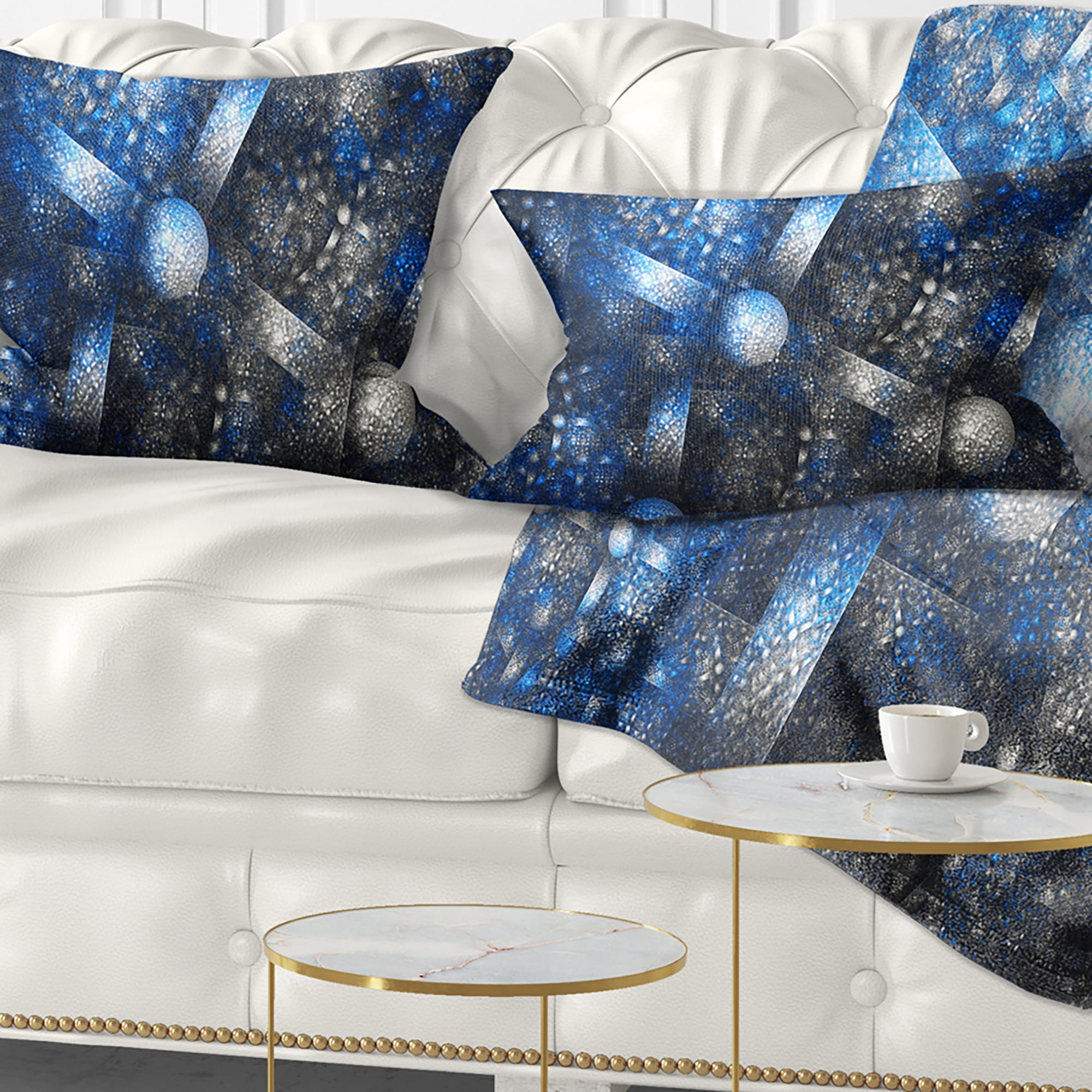 Designart Crystal Cell Dark Blue Steel Texture - Abstract Throw Pillow - 12x20