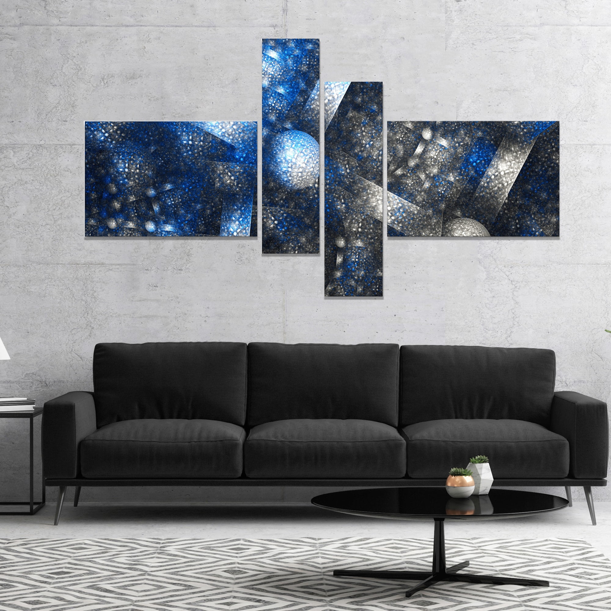 Designart 'Crystal Cell Dark Blue Steel Texture ' Abstract Wall Art Canvas