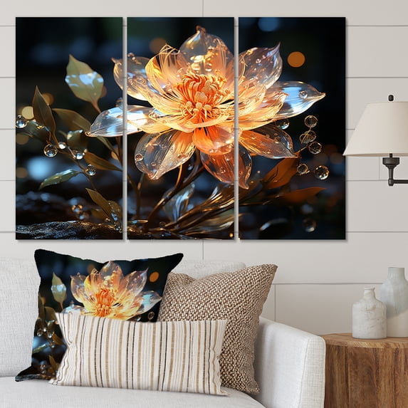 Designart "Crystal Clear Beauty in Orange Flowers II" Floral Wall Art Prints Set